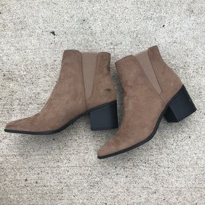 Pointed front tan booties